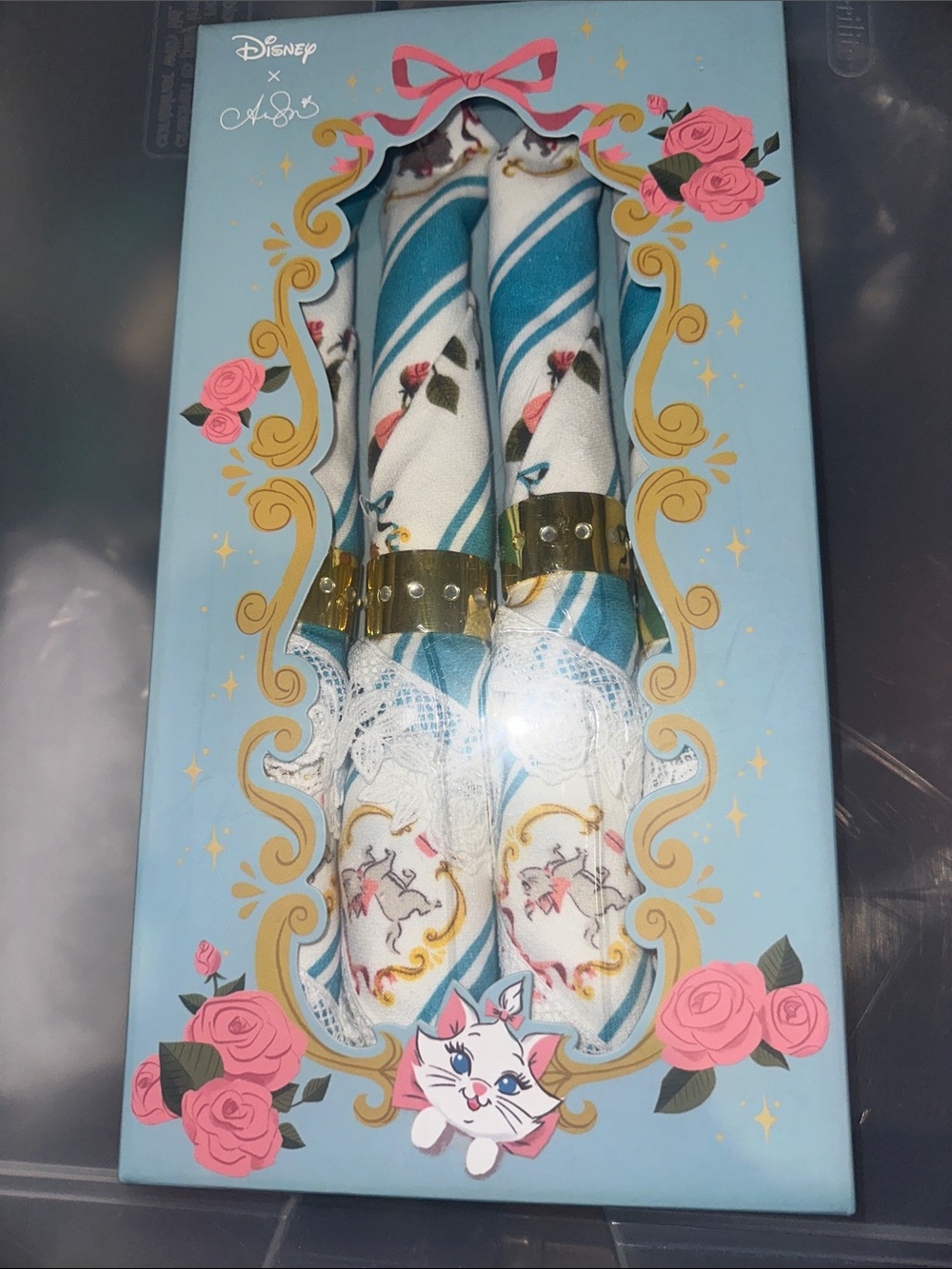 Disney Ann Shen Aristocats White & Teal Dinner Napkins Set of 4